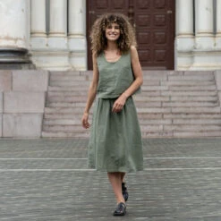 Midi Skirt Sophia Stone Green -Menique Linen Blouse Ana Sophia Skirt 1