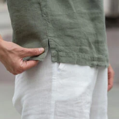 Linen T-Shirt Top Emma Stone Green -Menique Linen Blouse Emma Dakota 10