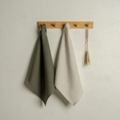 Linen Dish Towel Square -Menique Linen Dish Towel 50x50 Stone Green Natural