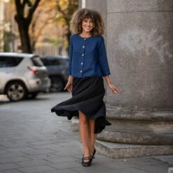 Blazer Jacket With Buttons Alice 19 Blazer Jacket With Buttons Alice -Menique Linen Jacket Alice Storm Blue 1