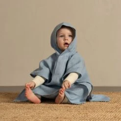 Baby Poncho With Hoodie 9 Baby Poncho With Hoodie -Menique Linen Kids Poncho Cloudy Blue menique 1