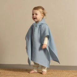 Baby Poncho With Hoodie 8 Baby Poncho With Hoodie -Menique Linen Kids Poncho Cloudy Blue menique 2