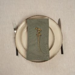Holiday Linen Napkin -Menique Linen Napkin Stone Green 5
