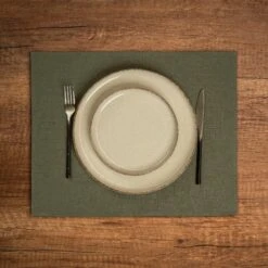 Natural 100% Linen Placemat -Menique Linen Placemats Stone Green 2