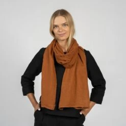 Women's Linen Scarf 25 Women's Linen Scarf -Menique Linen Scarf Almond Brown 2 e23598af 63f4 4981 92c3 fc2b64b90de4 4