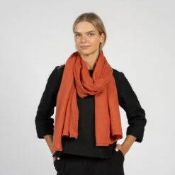 Unisex Premium Linen Scarf -Menique Linen Scarf Cinnamon Red 1 b86ed442 9d58 4d21 b2ef ce21f850301b 2