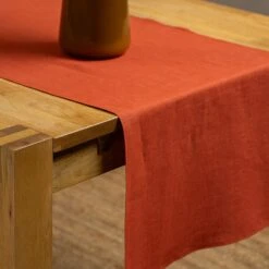 Linen Table Runner -Menique Linen Table Runner Cinnamon Red 3