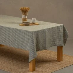 Holiday Linen Tablecloth -Menique Linen Tablecloth Green Check 1 1