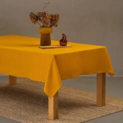 Linen Tablecloth -Menique Linen Tablecloth Spicy Yellow 1