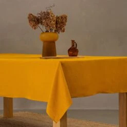 Linen Tablecloth -Menique Linen Tablecloth Spicy Yellow 3