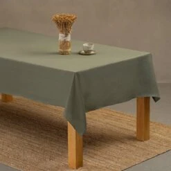 Linen Tablecloth -Menique Linen Tablecloth Stone Green 1