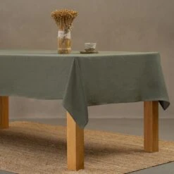 Holiday Linen Tablecloth -Menique Linen Tablecloth Stone Green 2