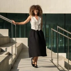 Linen Maxi Skirt With Pockets Sophia 25 Linen Maxi Skirt With Pockets Sophia -Menique Linen Vest Ava Linen Skirt Sophia 2