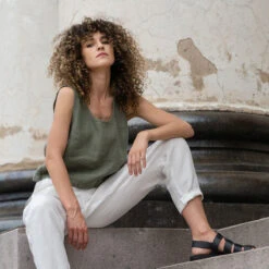 Linen Crop Top Ana Stone Green -Menique Linen crop top Ana 6