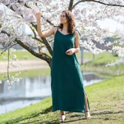 Linen Maxi Beach Dress Livia -Menique Livia Dress Dark Green 2 1