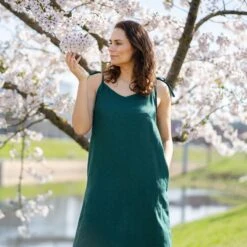 Linen Maxi Beach Dress Livia -Menique Livia Dress Dark Green 3 1