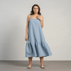 Linen Smock Dress Lisa -Menique Liza Cloudy Blue 1