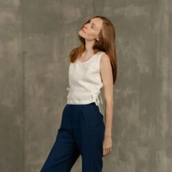 Linen Blouse With Side Ribbons Audrey -Menique MENIQUE Crop TopAUDREY 2