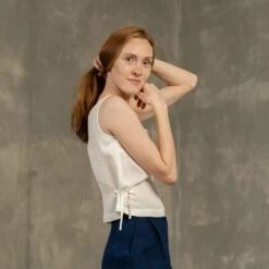 Linen Blouse With Side Ribbons Audrey -Menique MENIQUE Crop Top AUDREY 5