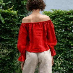 Off The Shoulder Linen Top Jessica -Menique MENIQUE JessicaPureRed 3 1