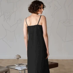 Linen Strap Dress Hope 21 Linen Strap Dress Hope -Menique MENIQUE Linen Button Dress HOPE Pure Black 2