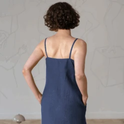 Sleeveless Loose Fit Dress Hope 17 Sleeveless Loose Fit Dress Hope -Menique MENIQUE Linen Button Dress HOPE Storm Blue 1