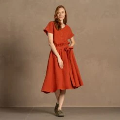 Front Button Dress Brigit Cinnamon Red
