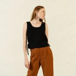 Crop Top With Side Ribbons Audrey -Menique MENIQUE Linen Crop TopAUDREY 5 1