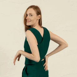 Cross Back Linen Top Serena 23 Cross Back Linen Top Serena -Menique MENIQUE Linen Crop TopSERENADarkGreen 2