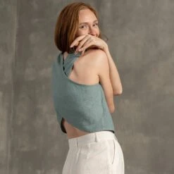 Cross Back Linen Top Serena 14 Cross Back Linen Top Serena -Menique MENIQUE Linen Crop TopSerena 1 2