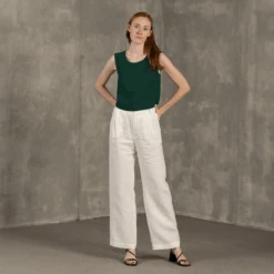 Cross Back Linen Top Serena 22 Cross Back Linen Top Serena -Menique MENIQUE Linen Crop Top SERENA DARK GREEN LOTUS 2
