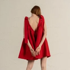 Dress With Shoulder Ribbons Christina -Menique MENIQUE Linen Dress Christina 3