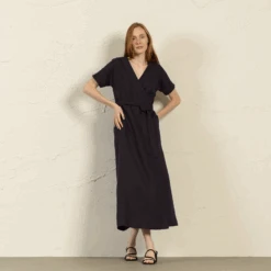 Maxi Wrap Dress Eleanor 13 Maxi Wrap Dress Eleanor -Menique MENIQUE Linen Dress ELEANORPUREBLACK 2