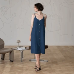 Sleeveless Loose Fit Dress Hope 16 Sleeveless Loose Fit Dress Hope -Menique MENIQUE Linen Dress HopeSTORMBLUE 1