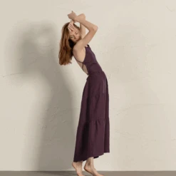 Strap Back Dress Soleil 16 Strap Back Dress Soleil -Menique MENIQUE Linen Dress SOLEILShadowPurple