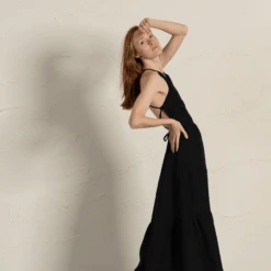 Strap Back Dress Soleil 18 Strap Back Dress Soleil -Menique MENIQUE Linen Dress SOLEIL Pure Black 1