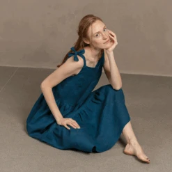 Linen Pinafore Dress Uma -Menique MENIQUE Linen Dress UMA COBALT BLUE