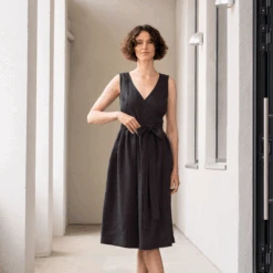 Linen Wrap Dress Macie 23 Linen Wrap Dress Macie -Menique MENIQUE Linen DressMACIEPureBlack 1