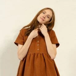 Smock Dress Maria Almond Brown -Menique MENIQUE Linen DressMARIA 10