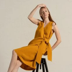 Dress With Side Ribbon Natalie 14 Dress With Side Ribbon Natalie -Menique MENIQUE Linen DressNatalie 14