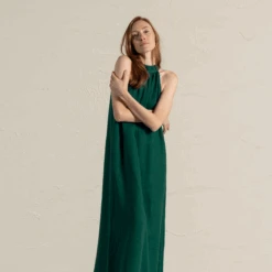 Maxi Halterneck Dress Rachel -Menique MENIQUE Linen DressRACHELDarkGreen