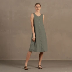 Button Down Dress Faith -Menique MENIQUE Linen Dress FAITH Stone Green
