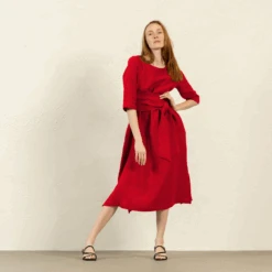 Casual Linen Wrap Dress Miley -Menique MENIQUE Linen Dress MILEY PURE RED 1