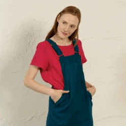 Pinafore Mini Dress Nely 10 Pinafore Mini Dress Nely -Menique MENIQUE Linen Dress NELY Cobalt Blue