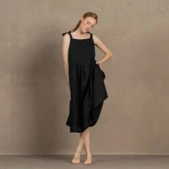 Linen Pinafore Dress Uma -Menique MENIQUE Linen Dress Uma 4 copy