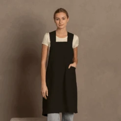Linen Gardening Apron -Menique MENIQUE Linen Japanese Apron Pure Black 1