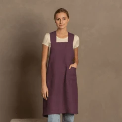 Linen Cooking Apron -Menique MENIQUE Linen Japanese ApronShadowPurple1 2