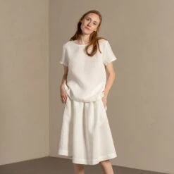 Midi Skirt Sophia Pure White 7 Midi Skirt Sophia Pure White -Menique MENIQUE Linen SetEmma Sophia 4