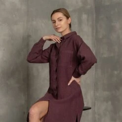 Linen Oversize Shirt Dress Margo Shadow Purple -Menique MENIQUE Linen Shirt DressMARGO 3