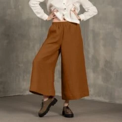 Linen Culottes Lana -Menique MENIQUE Linen Shirt Rebeca Cullotes Lana Almond Brown 1